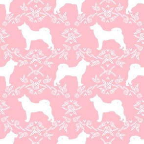 Akita silhouette florals dog fabric pattern pink