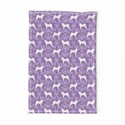 Akita silhouette florals dog fabric pattern purple