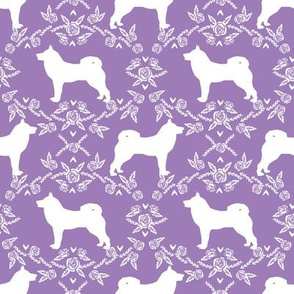 Akita silhouette florals dog fabric pattern purple