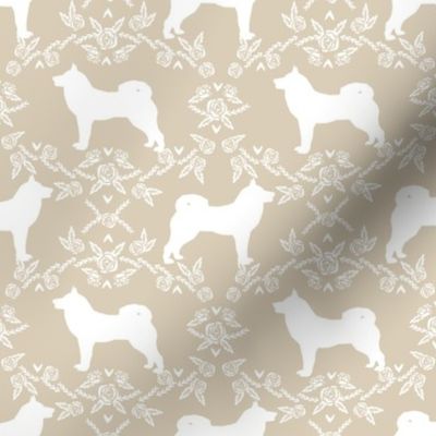 Akita silhouette florals dog fabric pattern sand