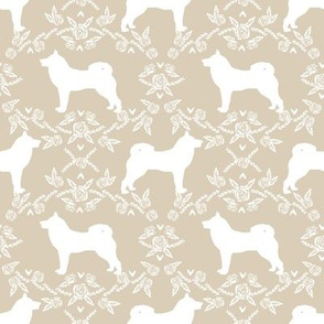 Akita silhouette florals dog fabric pattern sand