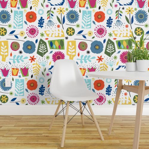 Tapete Blumen Blatter Mohn Ganseblumchen Collage Bunt Von Matisse Inspiriert