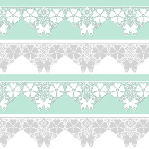  openwork lace with butterflies on a mint white background