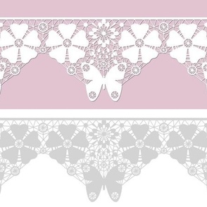  Antique German lace with white embroidery on pink