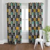 Gold and Neptune Boho Wholecloth Quilt - deer, arrows, fox with grey, yellow gold, and teal/mint 