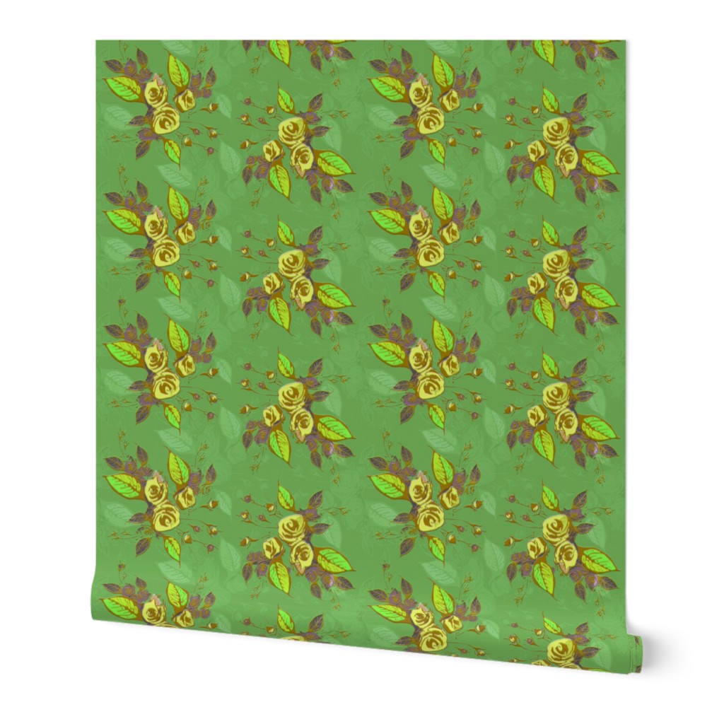 Roses in yellow with green background