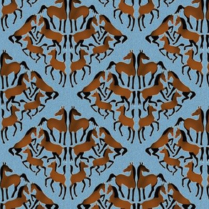 Bay Arabian Horse Damask on Blue