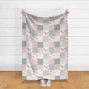 Fox and Arrows Wholecloth Quilt - blush, grey and tan - Boho Arrows with Flowers and Linen