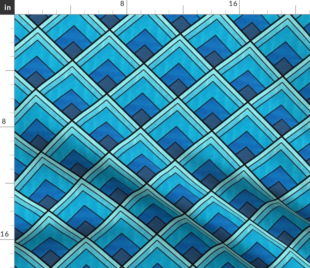 Flowing Blue Ombré Art Deco Pattern