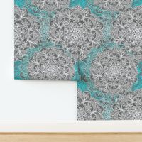 Turquoise, White and Grey Hand Drawn Mandalas large 