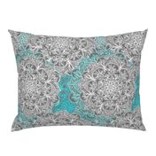 Turquoise, White and Grey Hand Drawn Mandalas large 