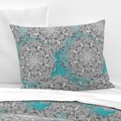 Turquoise, White and Grey Hand Drawn Mandalas large 