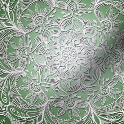 Grown Up Green and White Hand Drawn Mandalas large