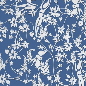 Delft blue and white papercut garden pixies