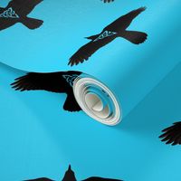 Raven in Flight Silhouette Blue