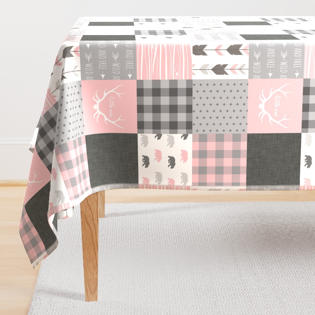 Wholecloth Quilt - Pink and Gray Bears - woodgrain, Linen, arrows