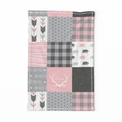 Wholecloth Quilt - Pink and Gray Bears - woodgrain, Linen, arrows