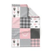 Wholecloth Quilt - Pink and Gray Bears - woodgrain, Linen, arrows