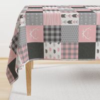 Wholecloth Quilt - Pink and Gray Bears - woodgrain, Linen, arrows