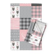 Wholecloth Quilt - Pink and Gray Bears - woodgrain, Linen, arrows