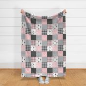 Wholecloth Quilt - Pink and Gray Bears - woodgrain, Linen, arrows