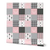 Wholecloth Quilt - Pink and Gray Bears - woodgrain, Linen, arrows