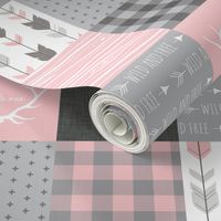 Wholecloth Quilt - Pink and Gray Bears - woodgrain, Linen, arrows