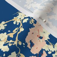 Birds and Blossoms in Navy // Japanese garden inspired // Original illustration and pattern by Zoe Charlotte