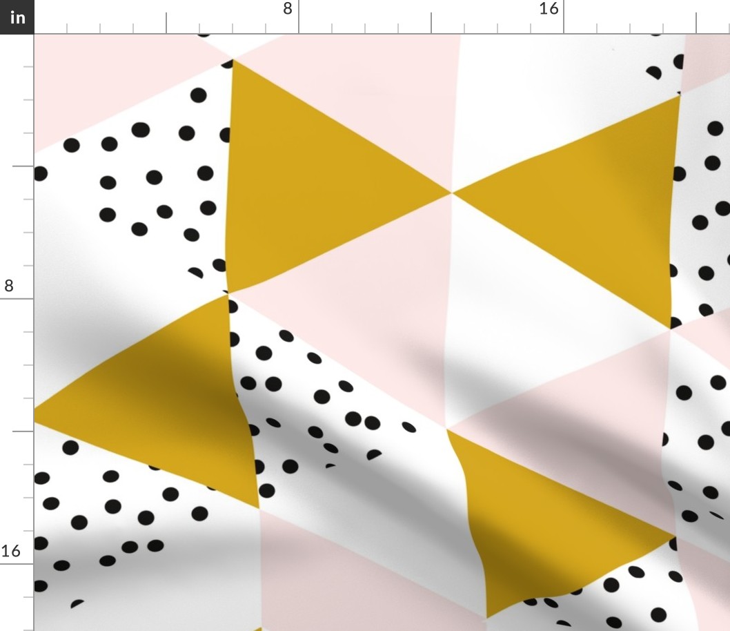 triangle wholecloth // pale pink + gold + b/w dots // rotated