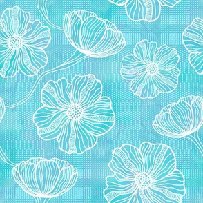 White Flower Outlines on Aqua