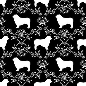 Australian Shepherd florals silhouette dog pattern black