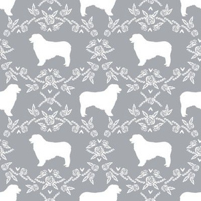 Australian Shepherd florals silhouette dog pattern grey