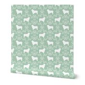 Australian Shepherd florals silhouette dog pattern mint