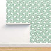 Australian Shepherd florals silhouette dog pattern mint