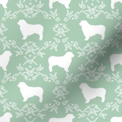 Australian Shepherd florals silhouette dog pattern mint