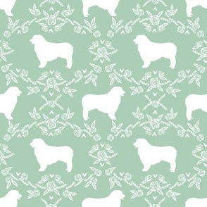 Australian Shepherd florals silhouette dog pattern mint