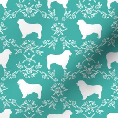 Australian Shepherd florals silhouette dog pattern turquoise