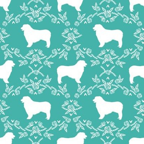 Australian Shepherd florals silhouette dog pattern turquoise