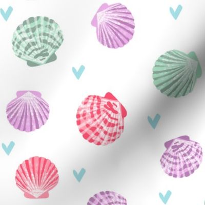 seashells fabric // girls mermaid sea shell design - pink purple and mint