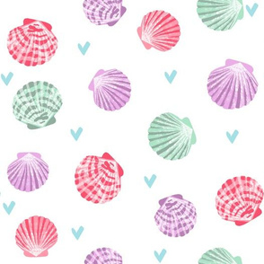 seashells fabric // girls mermaid sea shell design - pink purple and mint