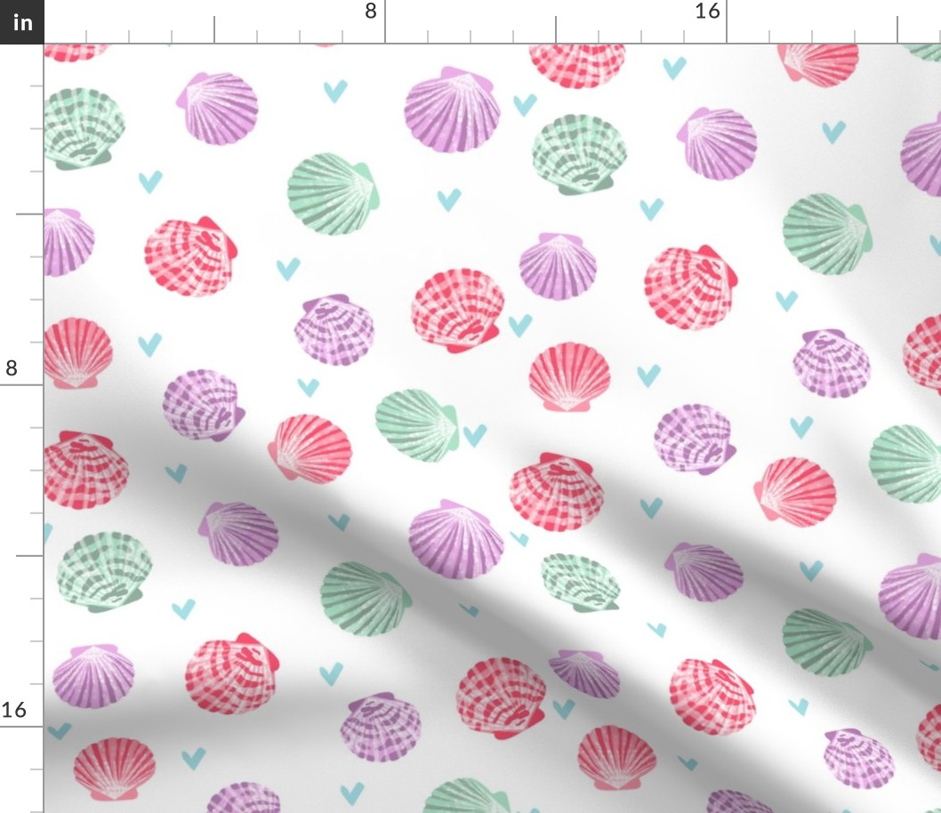 seashells fabric // girls mermaid sea shell design - pink purple and mint