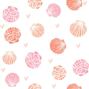 seashells fabric // girls mermaid sea shell design - peach coral and pink