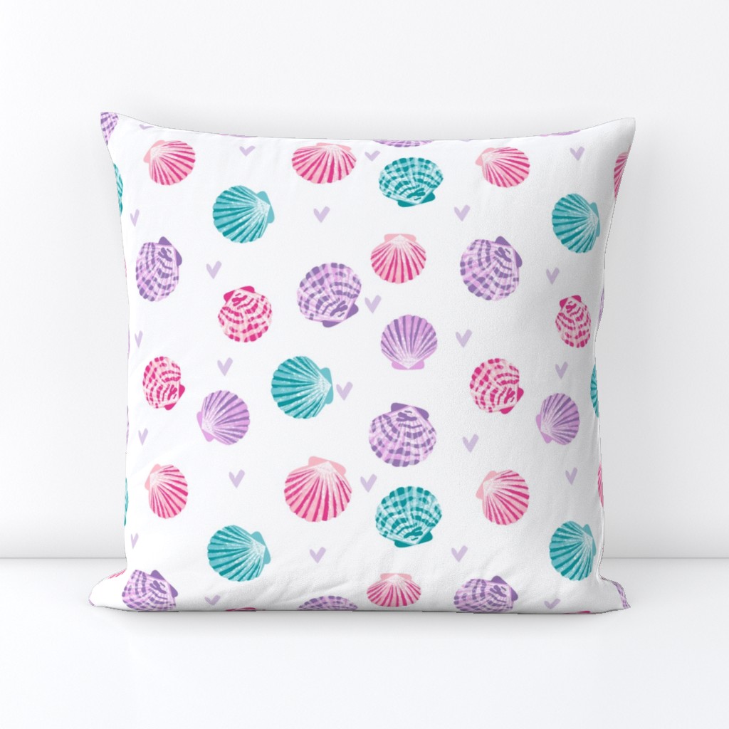 seashells fabric // girls mermaid sea shell design - pink turquoise and purple 