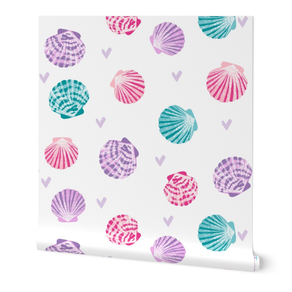 seashells fabric // girls mermaid sea shell design - pink turquoise and purple 