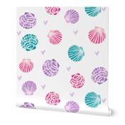 seashells fabric // girls mermaid sea shell design - pink turquoise and purple 