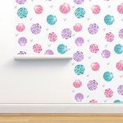 seashells fabric // girls mermaid sea shell design - pink turquoise and purple 