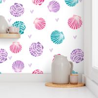 seashells fabric // girls mermaid sea shell design - pink turquoise and purple 