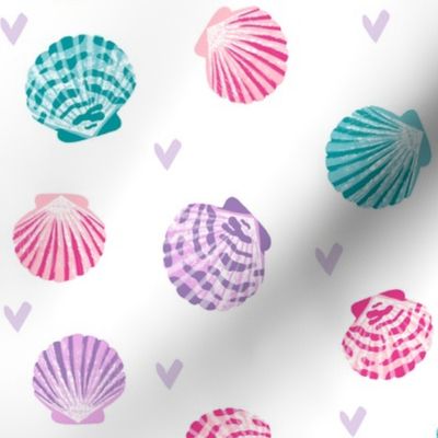 seashells fabric // girls mermaid sea shell design - pink turquoise and purple 
