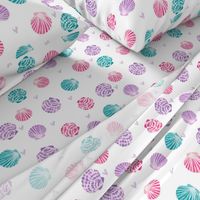 seashells fabric // girls mermaid sea shell design - pink turquoise and purple 