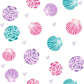 seashells fabric // girls mermaid sea shell design - pink turquoise and purple 